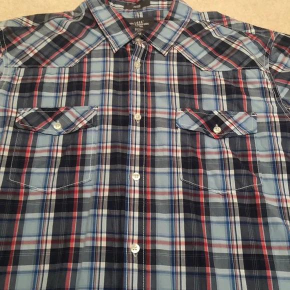 H&M L.O.G.G. Fitted Plaid Long Sleeve Button Down Shirt red white blue size XL - Picture 4 of 5